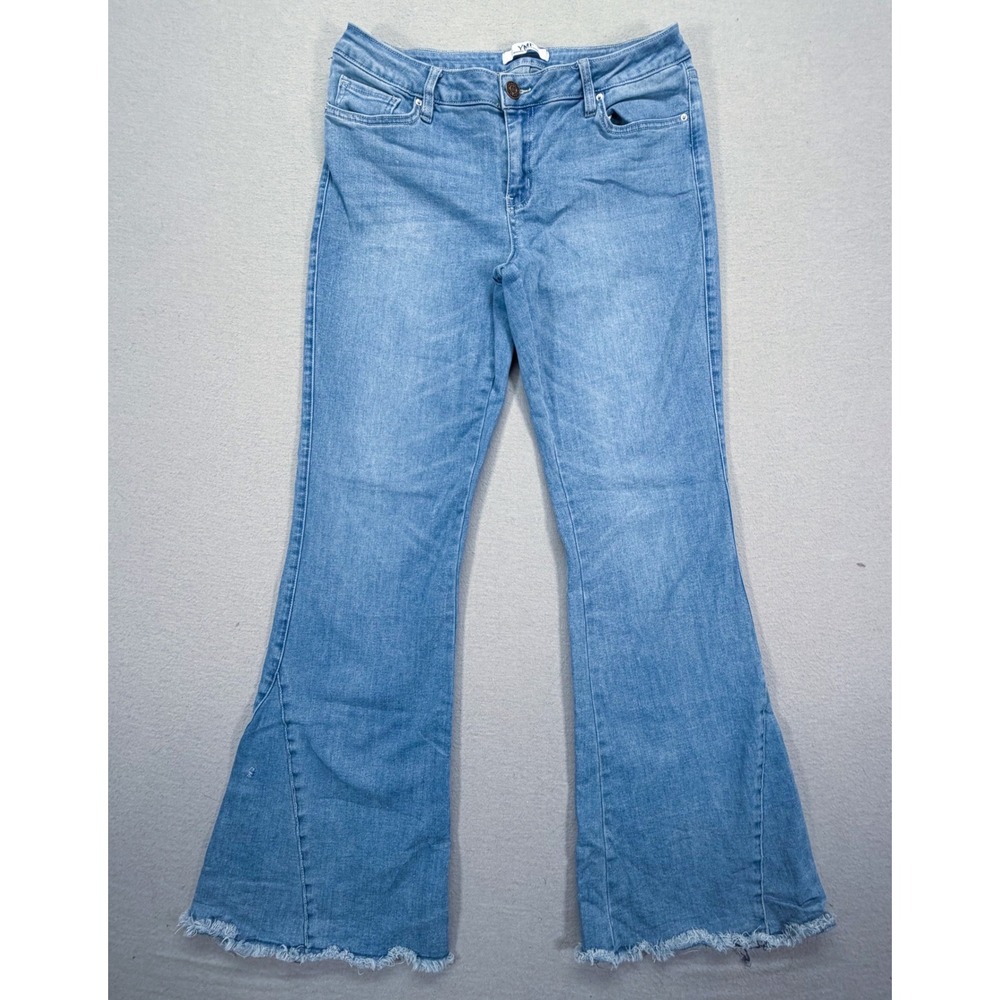 YMI Womens Jeans Flare Fit Light Blue Frayed Hem Raw Edge‎ 11/30